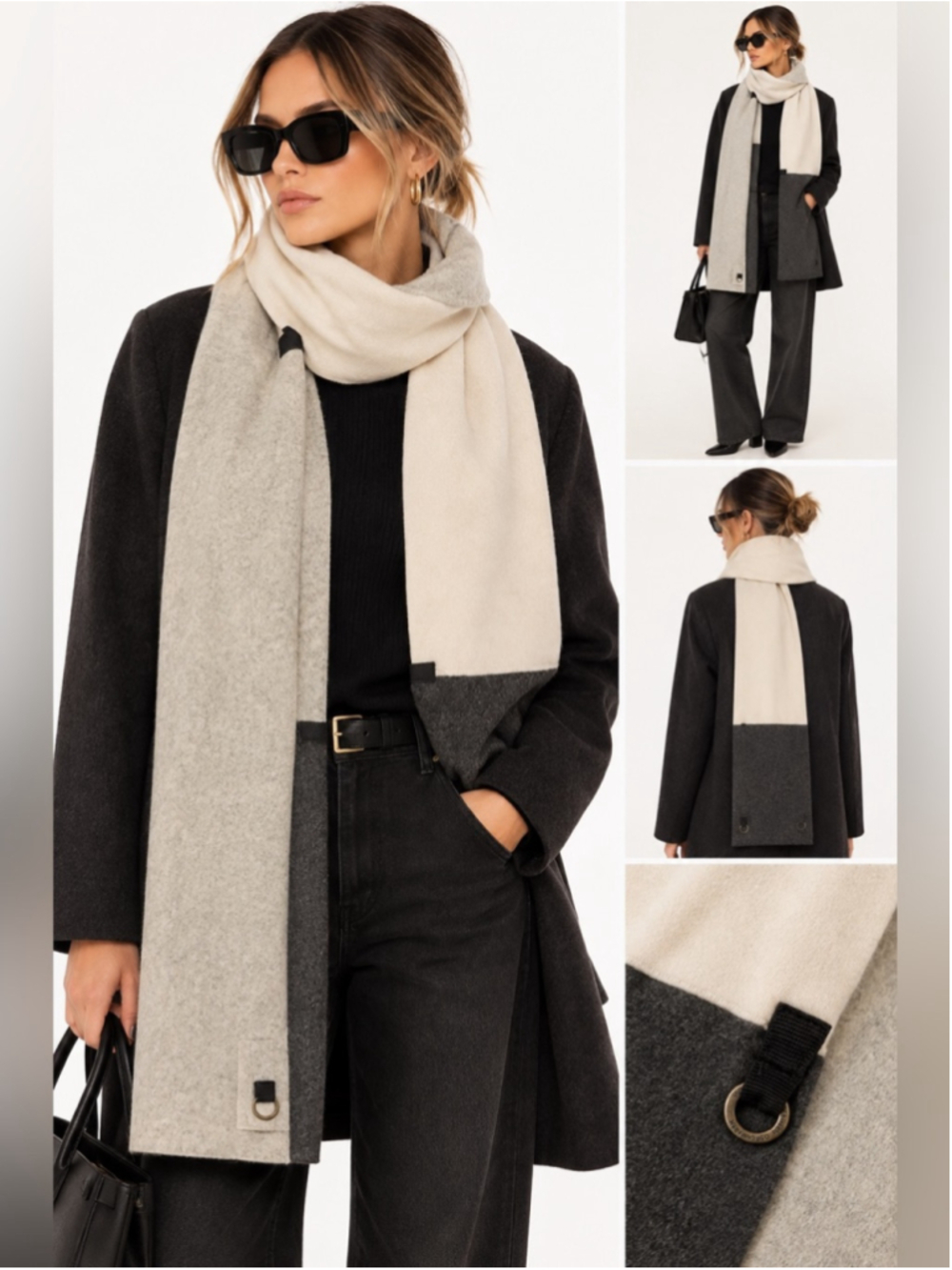 Henriette Steffensen Copenhagen Colorblock Fleece Scarf Cream Grey Charcoal